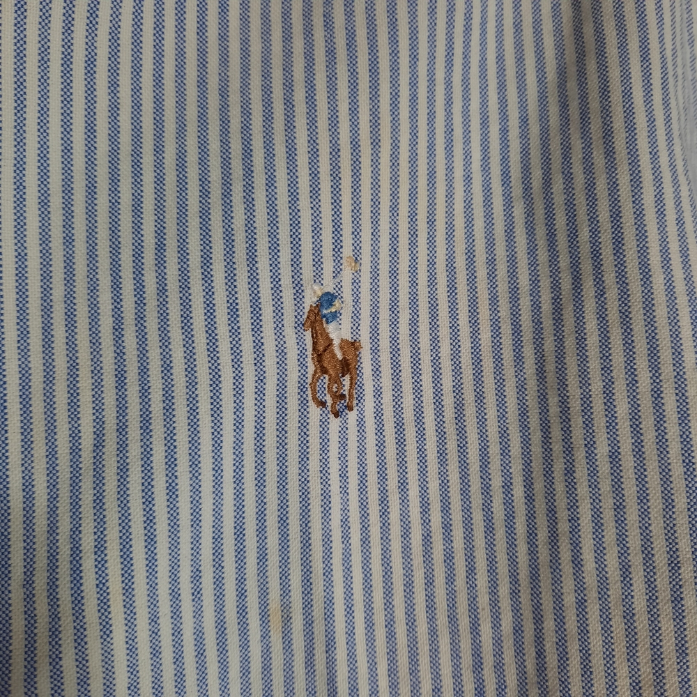 Men's Ralph Lauren Button Down Blue Striped Short Sleeve Shirt - Picture 3 of 4